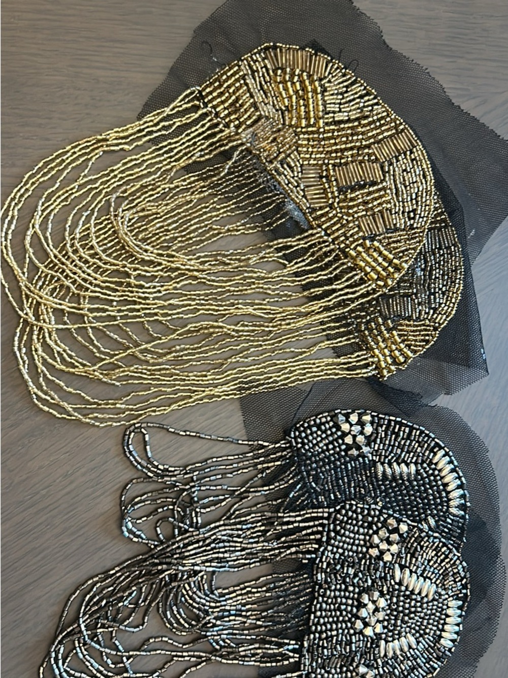Beaded Fringe Appliqué Set in Gold and Black